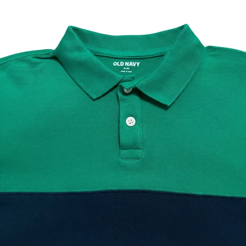 Old Navy M (8) Boys Green Navy & Yellow Color Block Polo Shirt